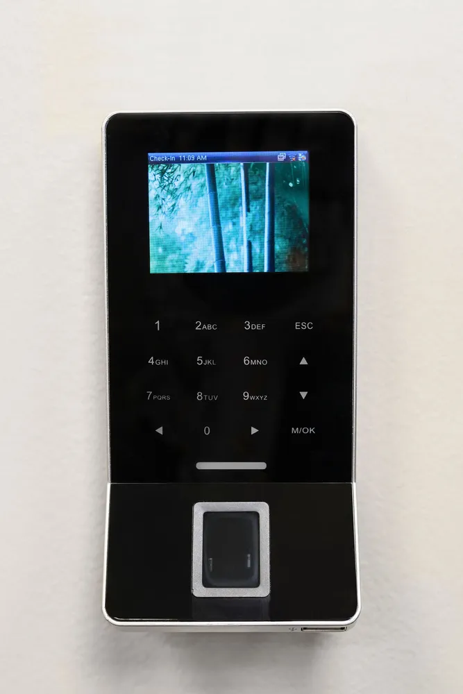 Close-up of the Paznic biometric keypad and fingerprint sensor